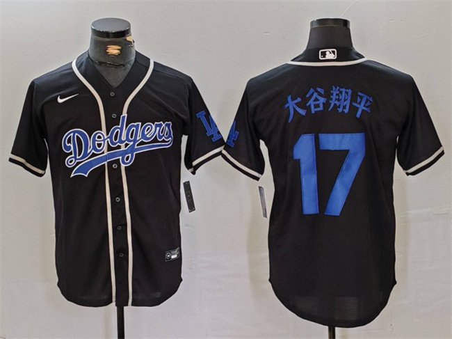 Men's Los Angeles Dodgers #17 大谷翔平 Black Cool Base With Patch Stitched Baseball Jersey Men's Los Angeles Dodgers #17 大谷翔平 Black Cool Base With Patch Stitched Baseball Jersey